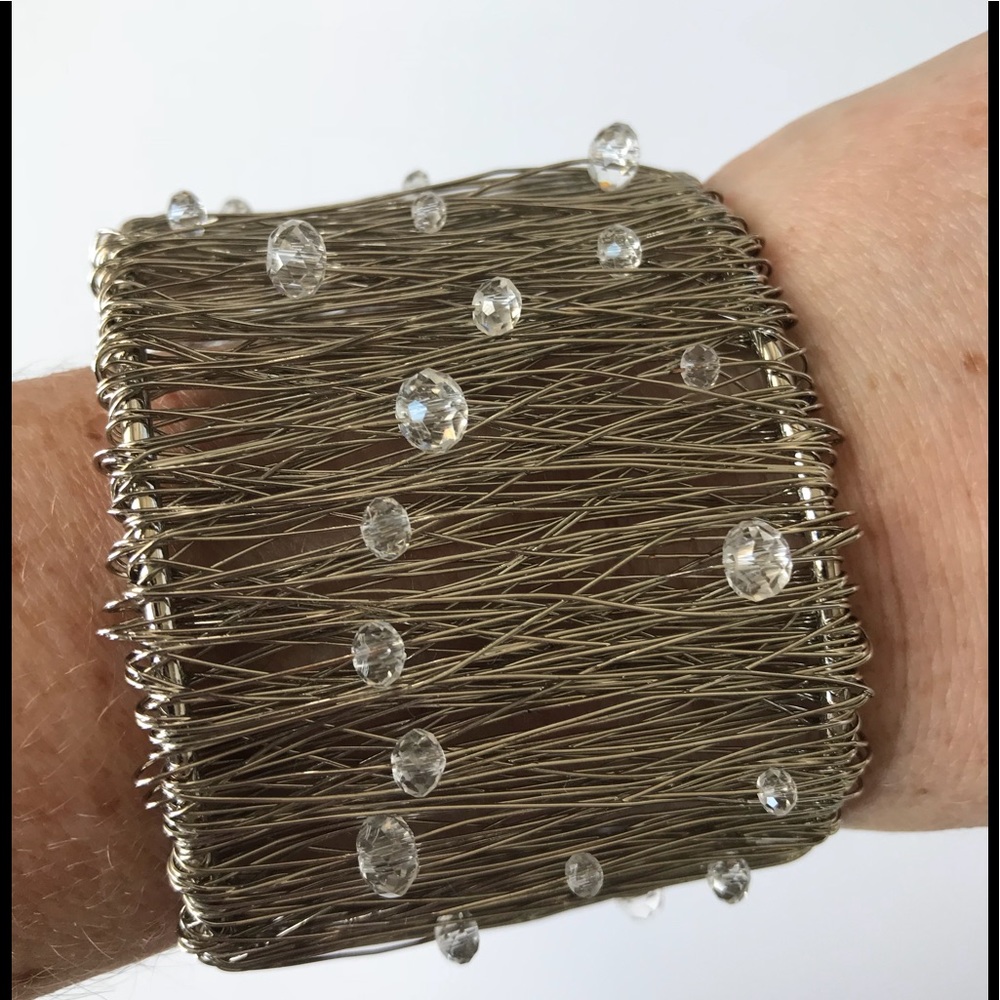 CRYSTAL BEAD & SILVER CUFF BRACELET